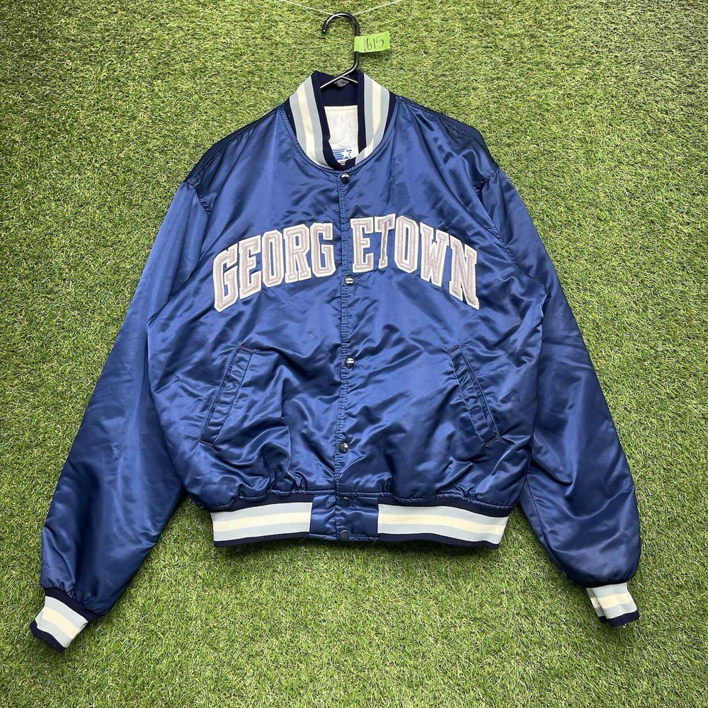 Vintage 80s Georgetown Hoyas Starter Satin Jacket Mens XL USA Made Blue Snap